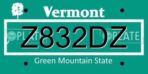 Z832DZ Vermont License Plate