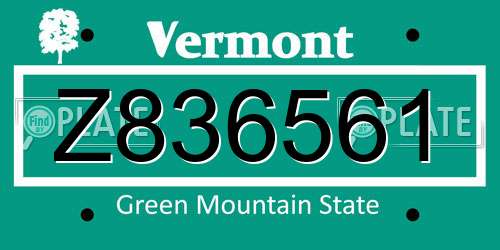 Z836561 Vermont License Plate