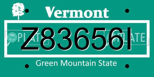 Z83656I Vermont License Plate