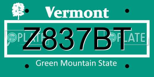 Z837BT Vermont License Plate