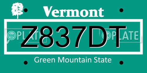 Z837DT Vermont License Plate