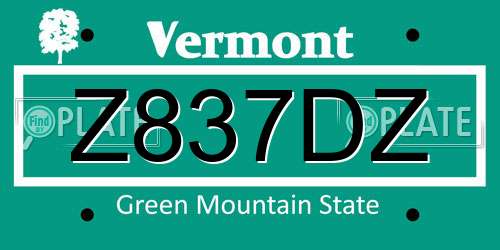 Z837DZ Vermont License Plate