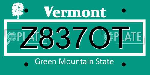 Z837OT Vermont License Plate