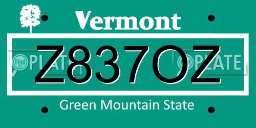 Z837OZ Vermont License Plate