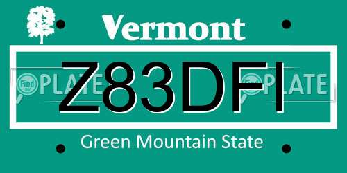 Z83DFI Vermont License Plate