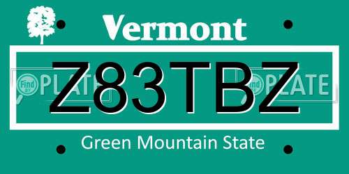 Z83TBZ Vermont License Plate