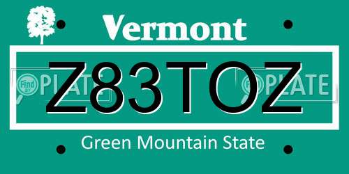 Z83TOZ Vermont License Plate
