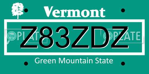 Z83ZDZ Vermont License Plate