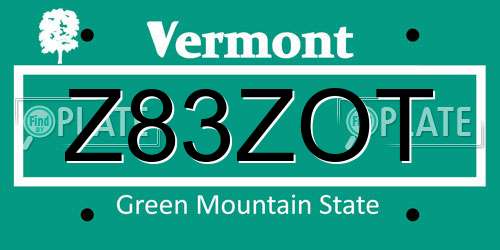 Z83ZOT Vermont License Plate