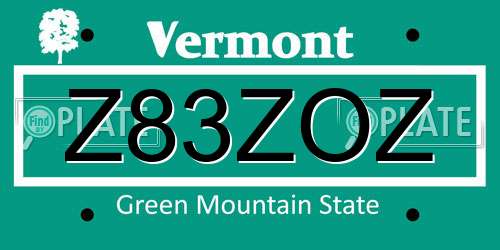 Z83ZOZ Vermont License Plate