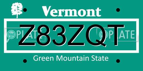 Z83ZQT Vermont License Plate