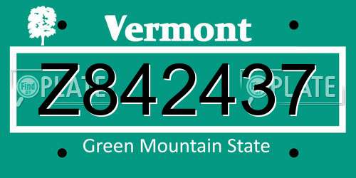 Z842437 Vermont License Plate