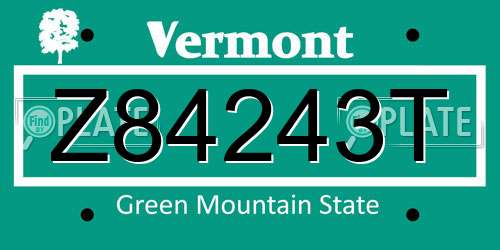 Z84243T Vermont License Plate