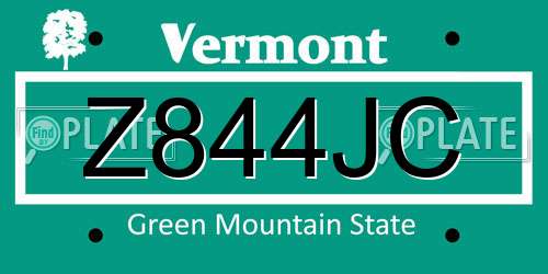 Z844JC Vermont License Plate