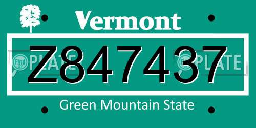 Z847437 Vermont License Plate