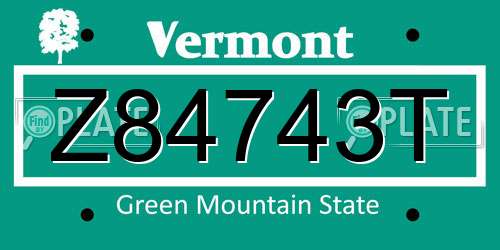 Z84743T Vermont License Plate