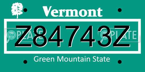 Z84743Z Vermont License Plate
