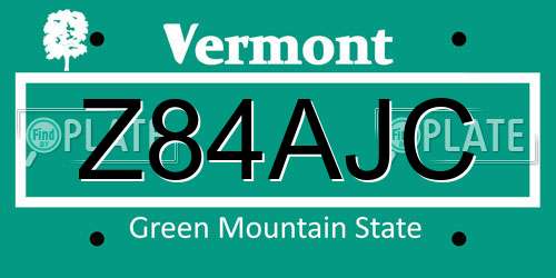 Z84AJC Vermont License Plate