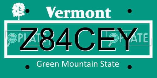 Z84CEY Vermont License Plate