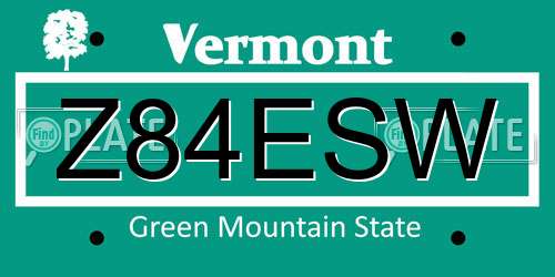 Z84ESW Vermont License Plate