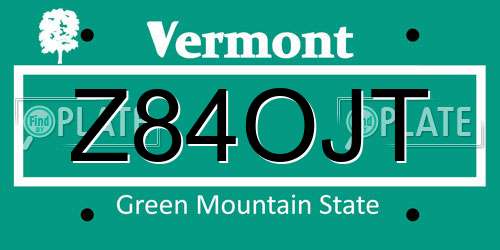Z84OJT Vermont License Plate