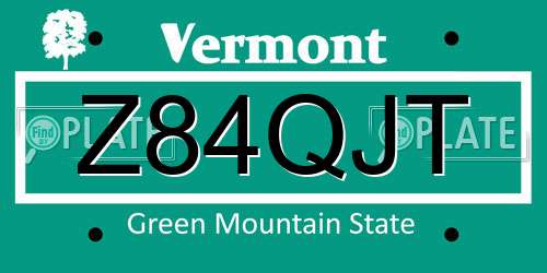 Z84QJT Vermont License Plate