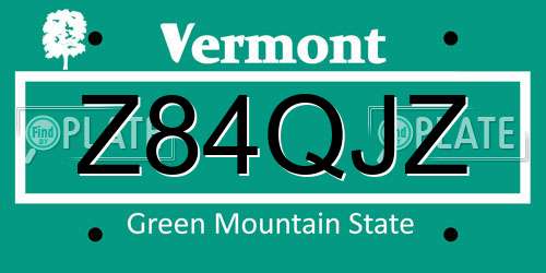 Z84QJZ Vermont License Plate
