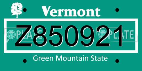 Z850921 Vermont License Plate