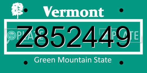 Z852449 Vermont License Plate