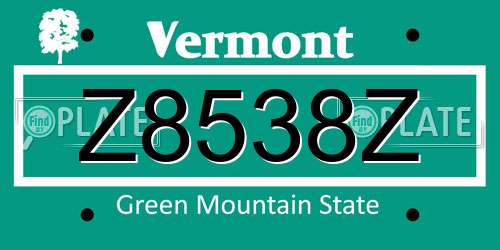 Z8538Z Vermont License Plate