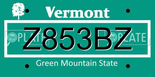 Z853BZ Vermont License Plate