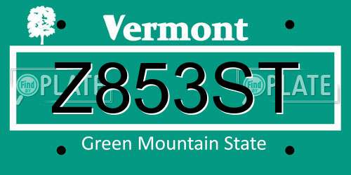 Z853ST Vermont License Plate