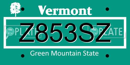 Z853SZ Vermont License Plate