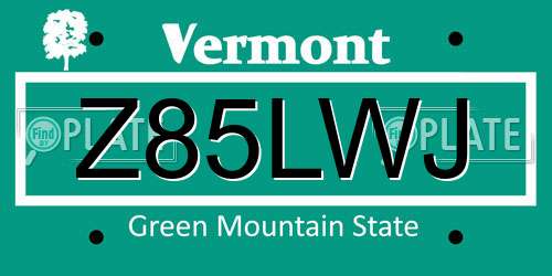 Z85LWJ Vermont License Plate