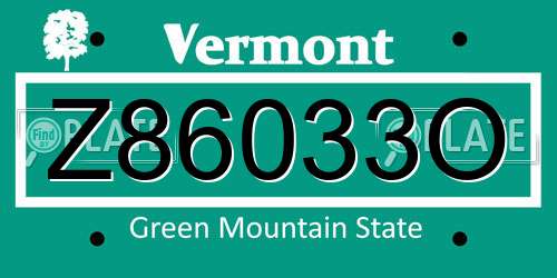 Z86033O Vermont License Plate