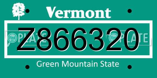 Z866320 Vermont License Plate
