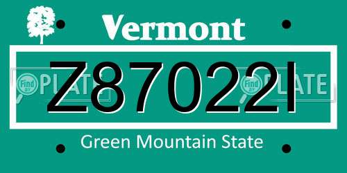 Z87022I Vermont License Plate