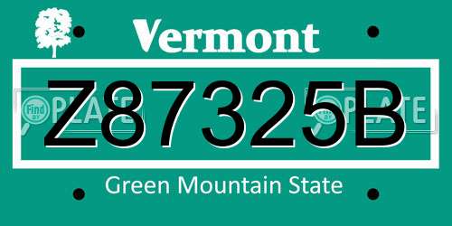 Z87325B Vermont License Plate