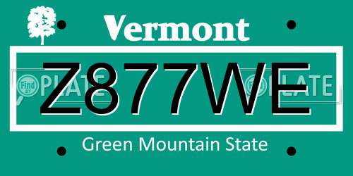 Z877WE Vermont License Plate