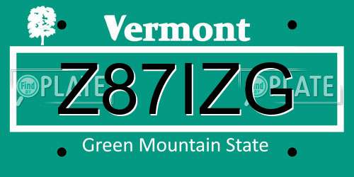 Z87IZG Vermont License Plate