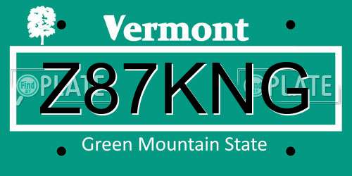 Z87KNG Vermont License Plate