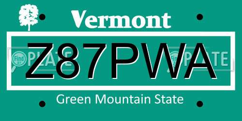 Z87PWA Vermont License Plate