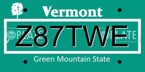 Z87TWE Vermont License Plate