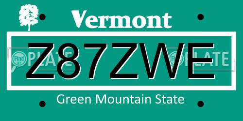 Z87ZWE Vermont License Plate