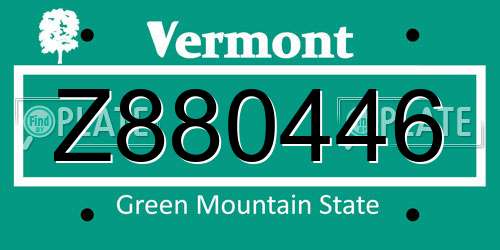 Z880446 Vermont License Plate