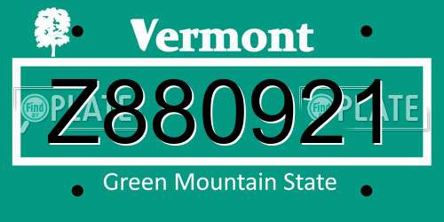 Z880921 Vermont License Plate