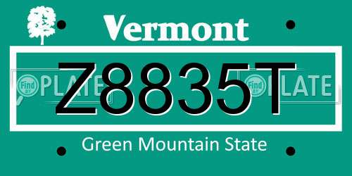 Z8835T Vermont License Plate