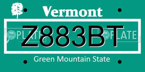 Z883BT Vermont License Plate