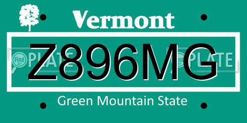Z896MG Vermont License Plate