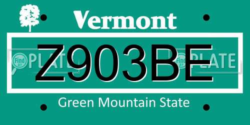 Z903BE Vermont License Plate